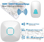 Doorbell, Lovin Product Waterproof Wireless Doorbell Chime Kit with 36 Chimes, Adjustable Volume; 1000feet Operating, with Sound LED Flash Door Bell for Home (1 Receiver x 1 Push Button)