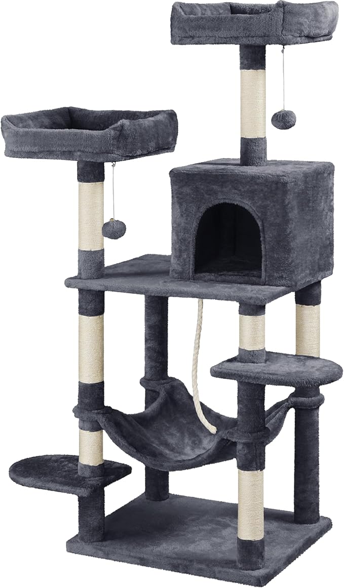 Topeakmart 59 inches Cat Tree Cat Tower Stand House Condo with Big Hammock Scratching Post Kitty Pet Play House