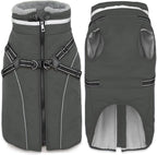 Fragralley Dog Coat with Harness Built in, Waterproof Windproof Reflective Warm Puffer Jacket, Fleece Lined Vest Winter Parka for Small, Medium, Large Dogs
