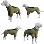 Olive Green Dog Jacket, 4 Legs Covered Waterproof Windproof Reflective Warm Vest, Zippered Adjustable Outdoor Snow Jacket for Small to Large Dogs XL