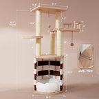 YITAHOME Stable Pine Wood Cat Tree, Multi-Level Cat Tower with Cat House, Observation Perches, Plush Bed, Sisal Scratching Posts & Interactive Balls, Cat Furniture