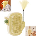3-in-1 Cat Self Groomer Brush – Wall Corner Cat Scratch Pad with Catnip Ball & Feather Toy, Cactus-Style Wall Brush for Indoor Cats, Cats Massager & Face Scratchers for Fur Pets
