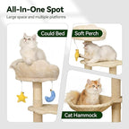 43-Inch Cat Tree,Cute Cloud Cat Tree for Kittens & Small Cats Under 6 Months 9lbs, Cat Tower with Scratching Post, Double Condos, Plush Hammock & Dangling Toys, Beige