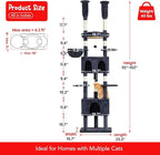Cat Tree, Floor to Ceiling Cat Tower Adjustable Height [92-102 in=235-257cm], 8 Tiers Cat Climbing Play House with Scratching Post, 2 Cozy Condos&Hammocks for Indoor Cats, Smoky Grey