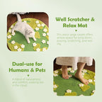 31 x 31 Inch 3D Garden Cat Scratcher Mat, Flower Sisal Cat Scratch Pad, Floor Cat Scratching Pads Rug for Indoor Cats, Protector for Wall&Carpets&Sofas, Green Moss Cat Claw Pad (White Flowers)