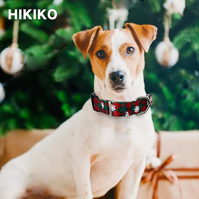 Hikiko Martingale Collar for Dogs with Buckle for Small Medium Large Dogs Soft Nylon Christmas Dog Collars Walking Training（Red Green Plaid,Small）