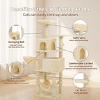61 Inch Cat Tree with Platform & Hammock, Plush Perch Scratcher & Playhouse for Indoor Cats(Beige)