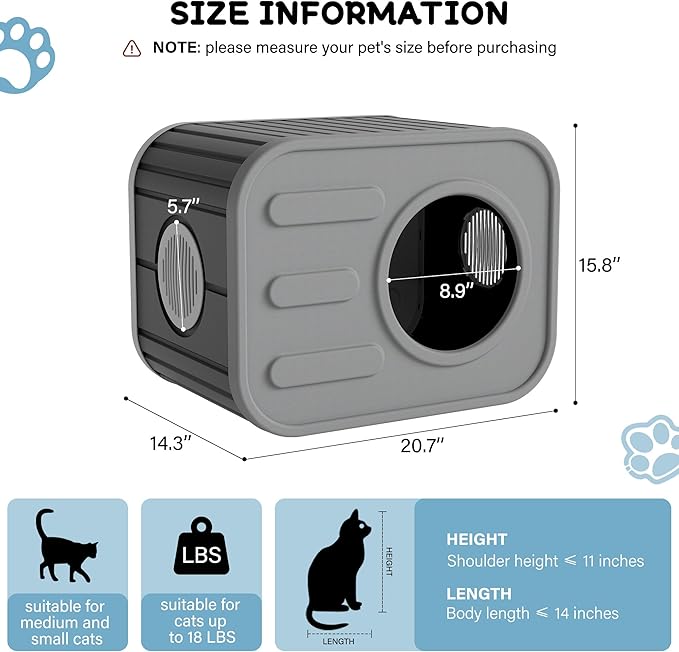 NUNU LAB Plastic Cat House Outdoor, Cats House for Indoor, Weatherproof Cat House, Camera Shaped Design, with Escape Door, for Small to Medium Cats (Grey)