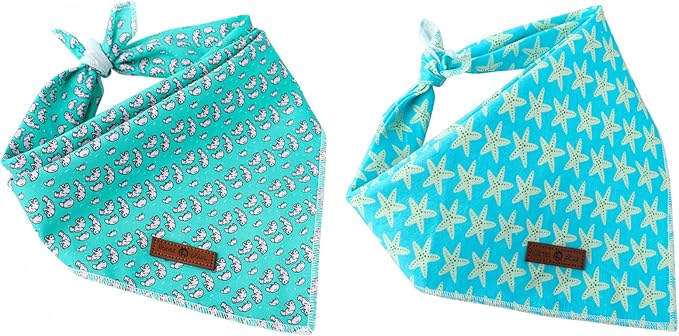Lionet Paws Summer Dog Bandanas 2 Pack, Washable Triangle Bibs Scarves, Adjustable Triangle Holiday Scarves for Medium to Extra Large Dogs