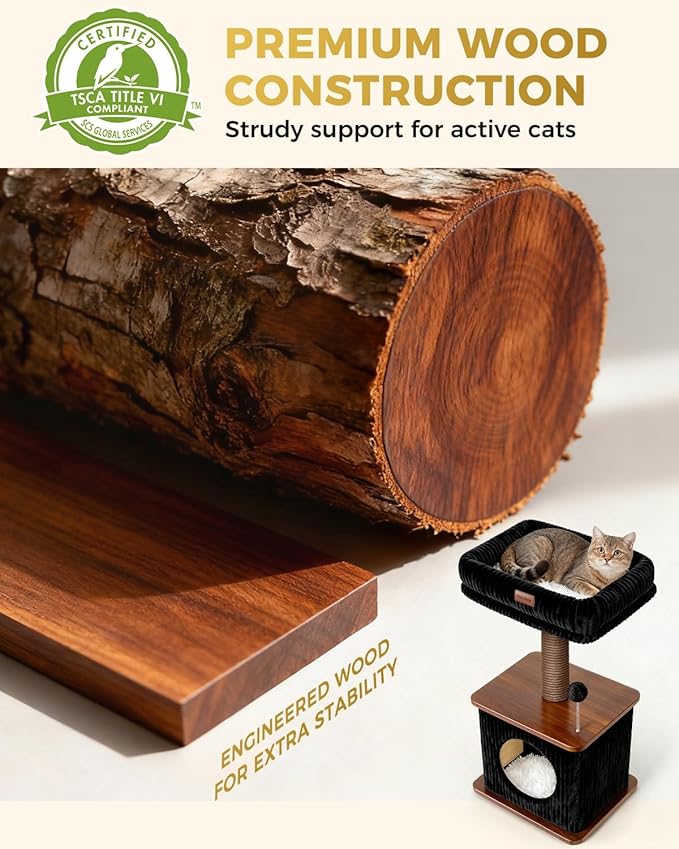 Modern Cat Tree for Indoor Cats, Nordic Loft Style, Cat Tower for Kitten with Sisal Scratching Posts, Soft Padded Beds & Cozy Condos, Floor-Mounted for Kittens & Adult Cats