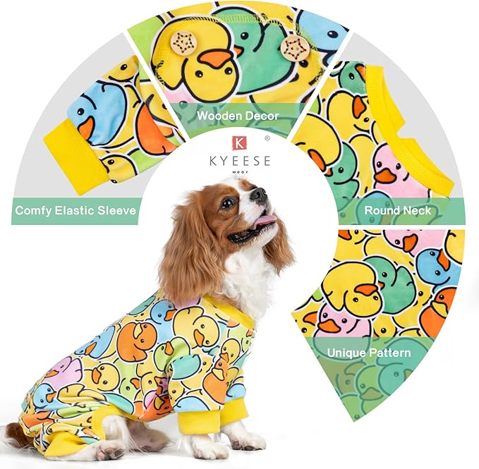 KYEESE Dog Pajamas Dog Pajamas Large Sized Dogs Soft Pet Pjs Colorful Duck Printing Dogs Clothes Stretchy Pets Costumes Velvet Pet Coat Stretchable Pets Onesie Boy Girl Clothes, XXX-Large