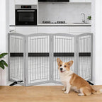 Dog Fence Indoor,Dog Gate Indoor for Doorway pet gate -4-Panel Freestanding, Hallways, House or Stairs -80x32-Inch Retractable Foldable Expandable Wood Pet by SFJC (Grey) ﻿
