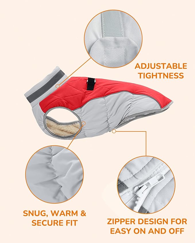 Dog Winter Coat for Small Dogs, Adjustable Puppy Warm Jackets in Cold Weather, Reflective Pet Fleece Vest with External Attachment Points, Zippered Cold-Weather Dog Winter Clothes, XS Red