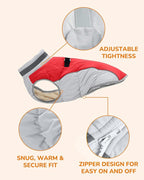 Dog Winter Coat for Small Dogs, Adjustable Puppy Warm Jackets in Cold Weather, Reflective Pet Fleece Vest with External Attachment Points, Zippered Cold-Weather Dog Winter Clothes, XS Red