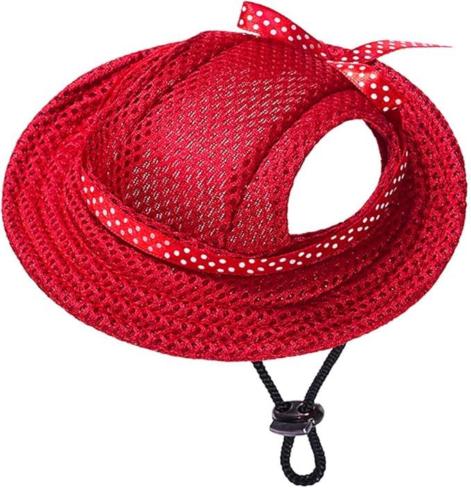 Round Brim Princess Hat Visor Hat Pet Dog Mesh Porous Sun Hat with Ear Holes for Small, Extra Small Dog Teddy, Pug, Chihuahua, Shih Tzu, Yorkshire Terriers, Papillon Red M