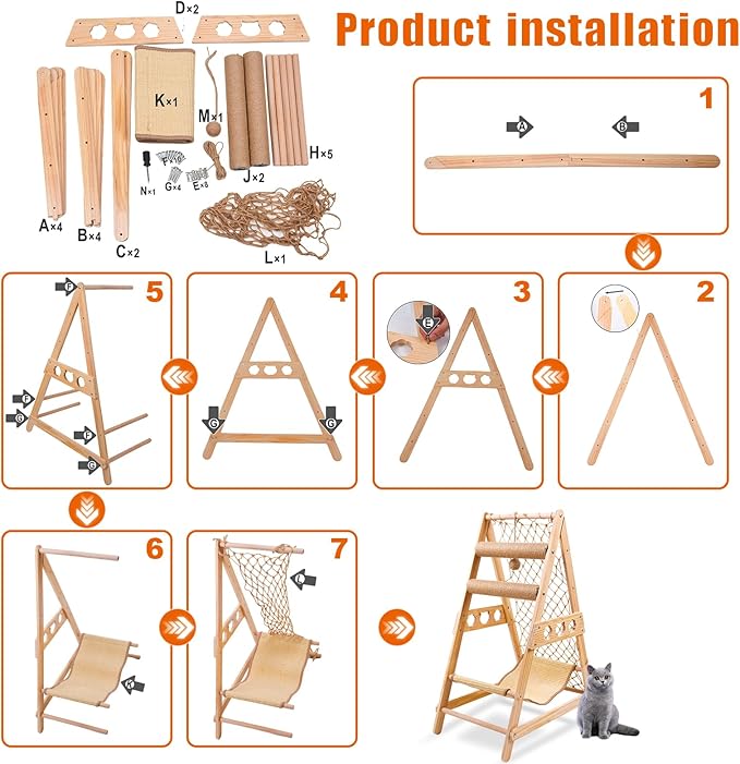 Cat Tree Ladder, Ladder Cat Tree with Hammock Scratching Post Climbing Web and Danging Sisal Ball, Cat Ladders Can Accommodate Multiple Cats and Can be Removed by The Window