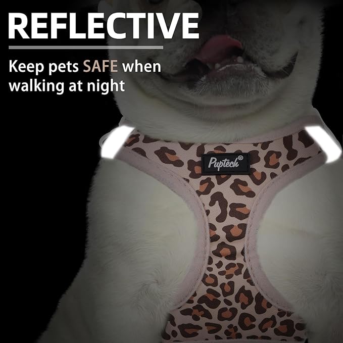 PUPTECK Dog Harness and Leash Set for Small Medium Dogs No Pull Step-in Soft Mesh Puppy Cat Vest Harnesses Reflective at Night, Brown Leopard Print, XS