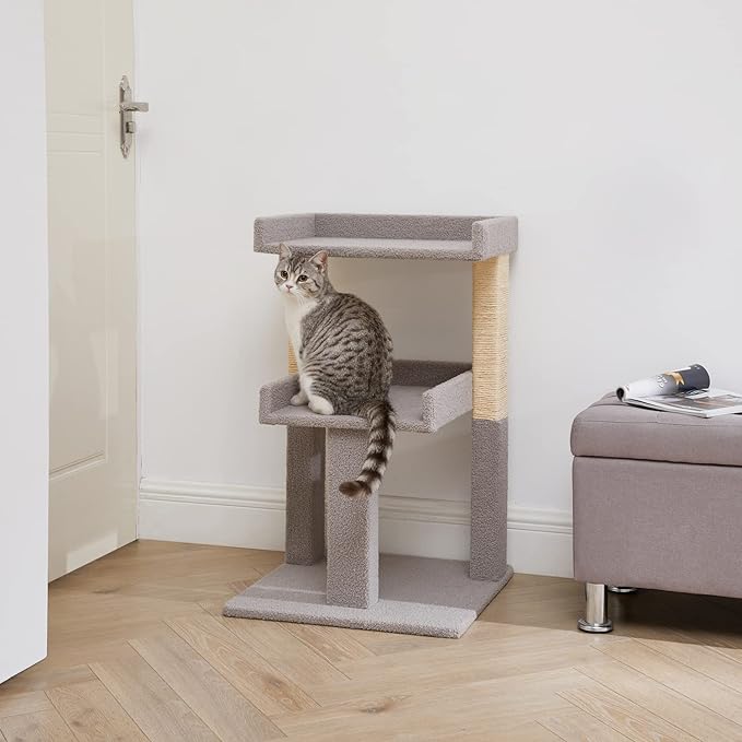 Lulu Large Cat Tree Tower with 2 Spacious Platforms, Sturdy Multi-Cat Condo with Sisal Scratching Posts, Stable Anti-Tip Design for Indoor Cats