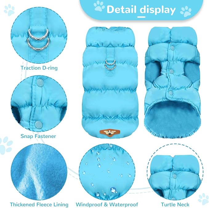 Winter Warm Dog Jacket for Small Medium Dogs Cat Cold Weather Coats with Harness Paded Dogs Fleece Vest Waterproof Windproof Dog Snow Jacket Pet Puppy Clothes (Blue,XXL)