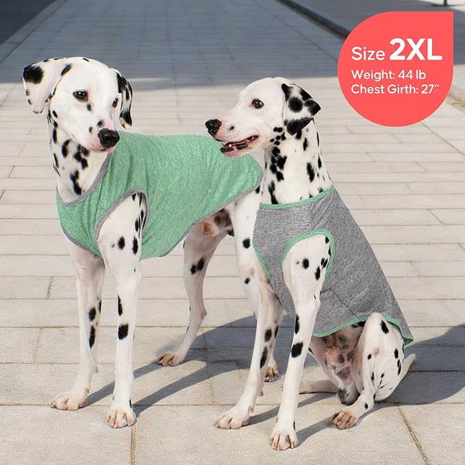 KYEESE 2Pack Dog Shirt, Lightweight Sun Protection Sleeveless Dog T Shirts for Large Dogs Boy, Breathable Pet Reflective Tank Top Summer Dogs Clothes for Outdoor Walking, Grey+Dark Green, 3XL
