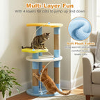 Tangkula Cute Cat Tree, 29 Inch Multi-Level Cat Tower with Jute Scratching Posts, Star & Moon Shaped Platforms, Perch Dangling Toy, Cat Climbing Furniture for Indoor Cats (Blue)