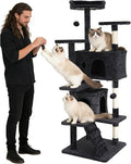 BLKMTY Cat Tree 70" Tall Cats Tower Large Cat Condo Climber Cats Climbing Stand with Top Perches Playhouse and Climbing Ladder Kitty Activity Tree w/Scratching Post Toys, Dark Gray
