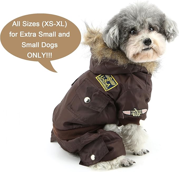 ZUNEA Padded Waterproof Small Dog Winter Jumpsuit Pet Puppy Jacket Coat Fleece Warm Snowsuit Airman Chihuahua Yorkie Outfits Clothes Apparel Brown XS