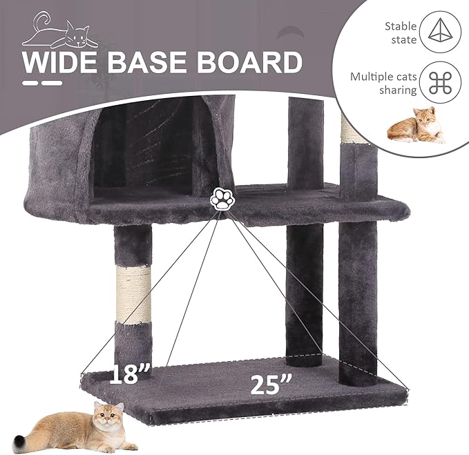 36" Multi-Level Cat Tree Tower with Scratching Posts, Toys & Condo - Space-Saving Design for Indoor Kittens, Compact Floor Footprint & Vertical Space for Multi-Cat Homes-Light Grey