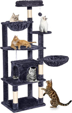 Tall Cat Tree,63 Inch Cat Tower for Indoor Adult Cats,Large Cat Stand with Scratching Post,2 Baskets,Plush Perch,Dark Gray