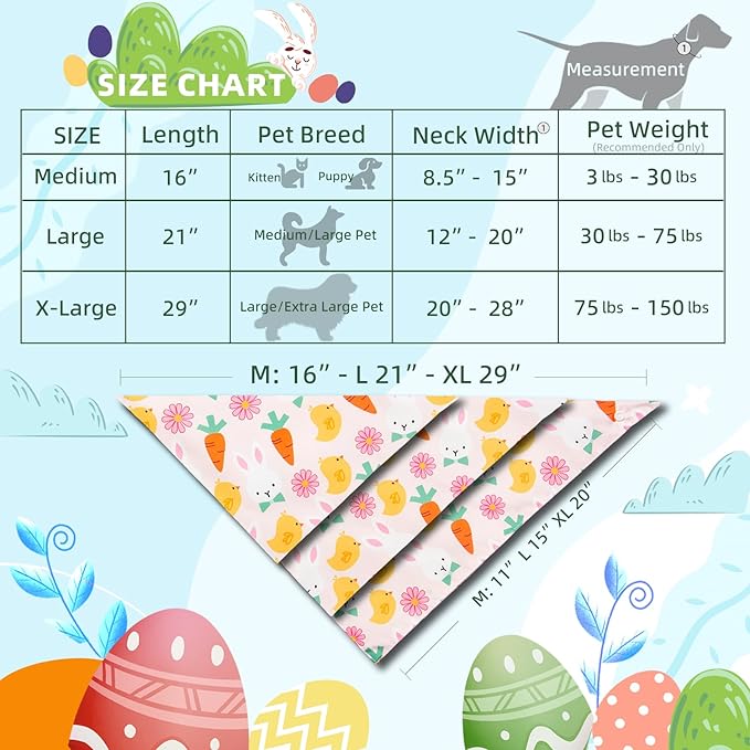 Dog Bandana for Easter Day - Lovely Bunny Carrot Chicken & Daisy Flower Theme, Holiday Pet Costumes Scarf with Adjustable Snap Button, Small to Medium Breeds (5-30lbs)