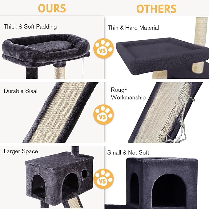 SHA CERLIN Cat Tree 36 Inches Cat Tower with Hammock, Sisal Scratching Post for Indoor Kittens, Small Room, Smoky Grey