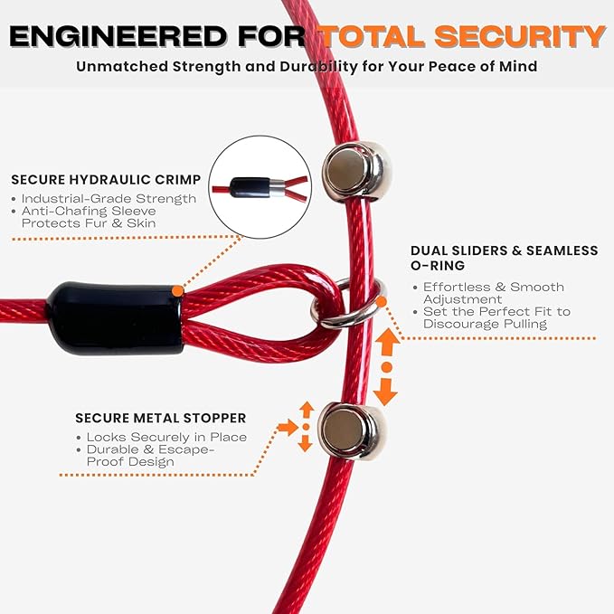 Heavy Duty Steel Wire Dog Training Collar - PVC Coated Martingale Slip Collar with Adjustable Safety Stopper for No-Pull Walking & Obedience Red 0.197" D/23.62" L