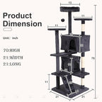 70" Multi-Level Cat Tree Tower with Scratching Posts, Toys & Condo - Space-Saving Design for Indoor Kittens, Compact Floor Footprint & Vertical Space for Multi-Cat Homes-Light Grey