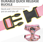 PUPTECK Soft Mesh Christmas Dog Harness and Leash Set Pet Puppy Cat Comfort Padded Vest No Pull Harnesses, Bright Pink, S