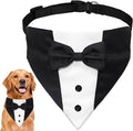 Dog Tuxedo Suit Wedding Bandana Collar with Bow Tie, Adjustable Formal Dog Tux, Engagement Birthday Tuxedo for Small Medium Large Dogs Pets (Large: Neck 15”-25”)