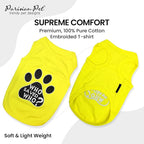 Parisian Pet Dog Shirt – 100% Cotton Shirts for Large Dogs - Sleeveless Yellow Puppy Vest with Paw Print – Breathable Pet Apparel – Pullover Summer Dog Clothes - Stretchy Funny T Shirts for Dogs