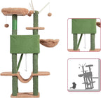 Hey-brother Cat Tree, 53 inch Cat Tower for Indoor Cats, Cat House with Padded Platform Bed, Toy Balls, Large Cozy Condo, Hammocks and Sisal Scratching Posts, Cactus MPJ019SCA