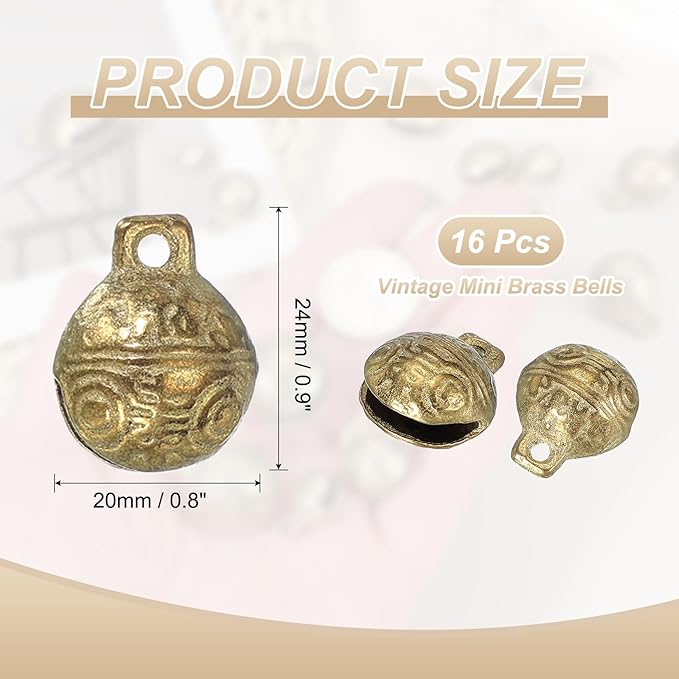 uxcell 16 Pcs Vintage Bronze Jingle Bells, 20mm Tibetan Jingle Bells for Crafts, Small Rustic Decorative Metal Bell for Dog Cat Pet Collar DIY Crafts Home Door Christmas Decor