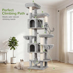 Globlazer 82 Inch Cat Tree for Large Cats, Multi-Level Tall Cat Tower for 4+ Cats with 2 Condos & 3 Perches, Stable No-Wobble Large Base, Space-Saving Corner Furniture, F82B, Light Gray