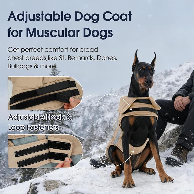 IECOii Dog Coat Waterproof - Adjustable Outdoor Dogs Cold Weather Coats & Reflective Winter Jacket with Broad Chest Breeds, Hunting Vest Jackets for Small Dogs, Rainy, Snowy, Khaki, Sizes M