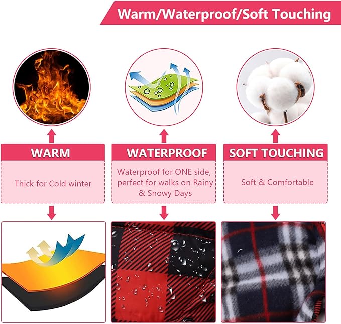 Dog Coat with Harness,Small Dog Winter Coat,Doggie Jackets with Built in Harness,Adjustable Warm Jacket for Medium Large Dogs,Pet Puppy Cold Weather Coats for Dogs Waterproof (PlaidRed, Medium)