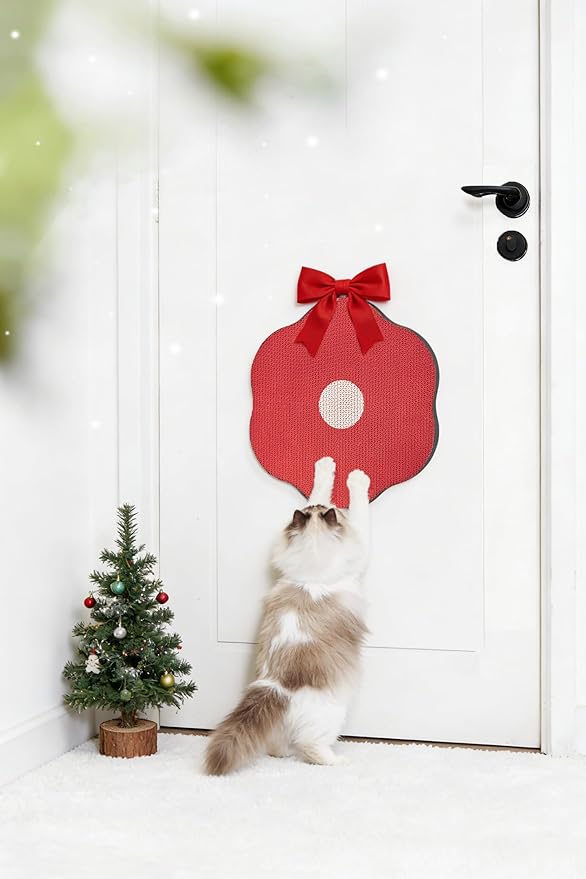 Wall Mount Cat Scratching Pads 3-Pack - Flower Design in Sunny Egg, Red & Green, Easter Gift for Cat Lovers, Space-Saving Home Decor that Saves Furniture