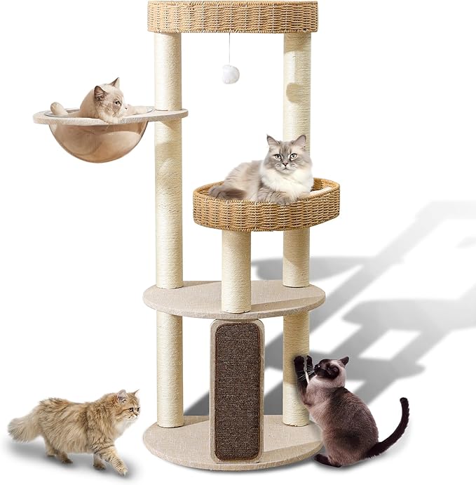 Cat Tree for Large Cats, 50'' Multi-Level Cat Tower for Indoor Cats, Sturdy Design with 6 Sisal Scratching Posts 1 Board, Space Capsule Perch, Hanging Plush Ball & Easy Assembly