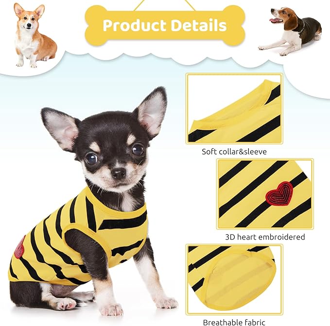 Pet Dog Striped T-Shirt Dogs Cats Cotton Vest Spring Summer Pet Apparel Tee Shirt Suitable for Small and Medium Large Pets French Bulldog Bichon
