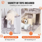 VEVOR Cat Tree for Indoor Cats, 63" Cat Tower with 2 Cat Condos, Sisal Scratching Post, Hammock, Top Perch, Jumping Platforms, Large Cat Furniture Activity Center with Hang Ball, Light Grey