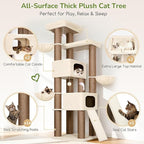 Globlazer 84" Multi-Level Large Cat Tree Tower with Extra Thick Full Sisal Scratching Posts, 2 Cat Condos, 3 Hanging Baskets, 2 Extra Large Platforms & Cat Scratching Ramp,S84, Beige