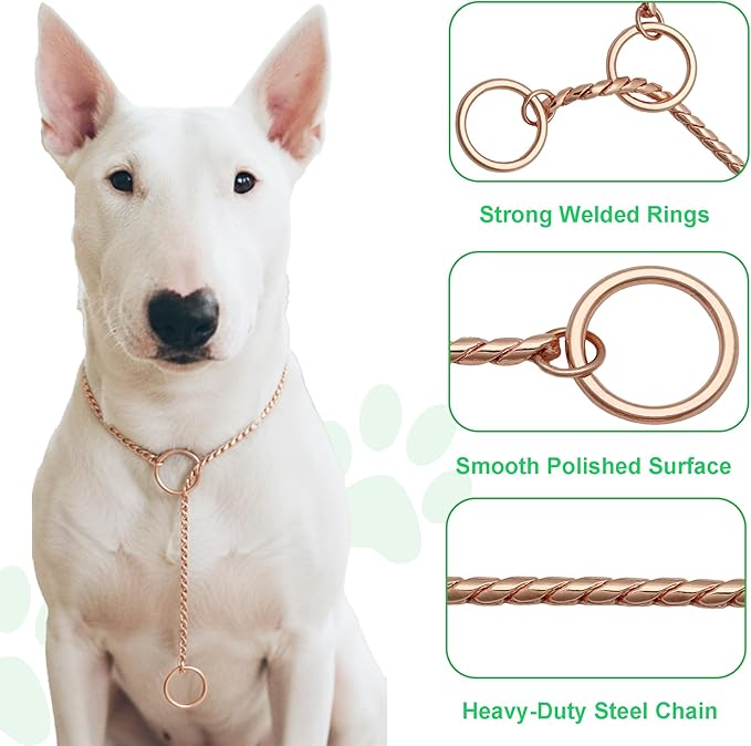 Dog P Snake Chain Chrome Plated Metal Dog Training Choke/Collar-Fully Guaranteed Against Rust Tarnish or Breakage-Recommended for Professional Training (Rose Gold, 5mm * 18")