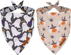 ADOGGYGO Halloween Dog Bandanas, Ghost Pumpkin Witch Scarf, Multi Size, Black Orange Halloween Bandanas for Medium Large Dogs Pets (Large)