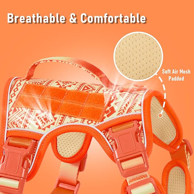 Orange Tactical Dog Harness Vest for Large Dogs No Pull Adjustable Reflective Military Pet Harness with Handle for Golden Retriever, Doberman Pinscher, Rottweiler, Great Dane Service Dog, XL