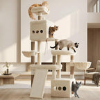 Heybly Cat Tree, 72.4-Inch Anti-Tip Cat Tower for Large Cats, All-in-One Cat Furniture with Spacious Perches, Multiple Interactive Areas, Extra-Large Sisal Scratching Board, Beige HCT060M